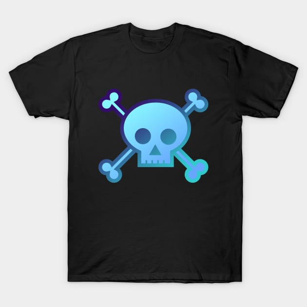 Skull and Crossbones Pirate Flag Aqua Blue Gradient T-Shirt by MOP tees